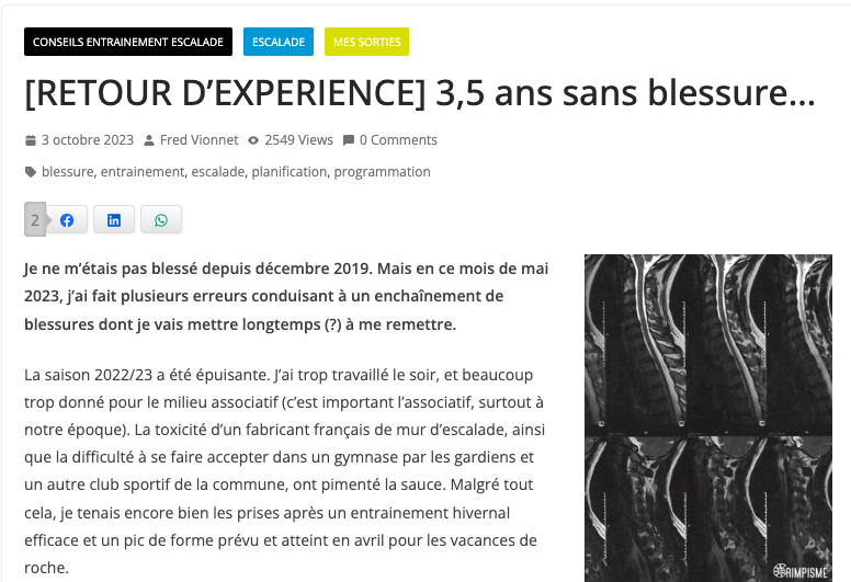 blessure entrainement escalade