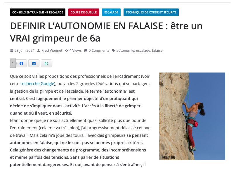 autonomie falaise escalade