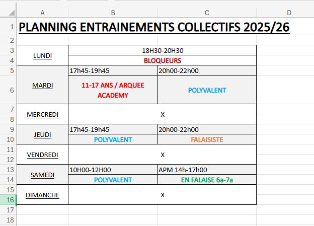 planning entrainement escalade collectif